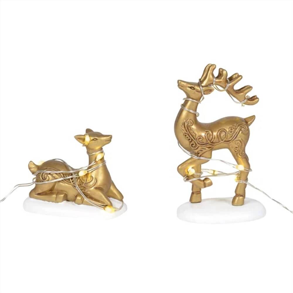 NEW DEPARTMENT 56 lit deer yard décor in gold
